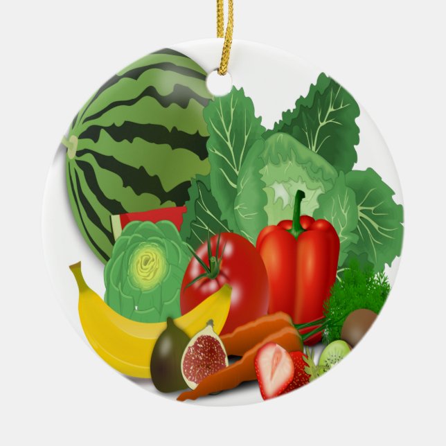 fruits vegetables artichoke banana ceramic tree decoration (Front)