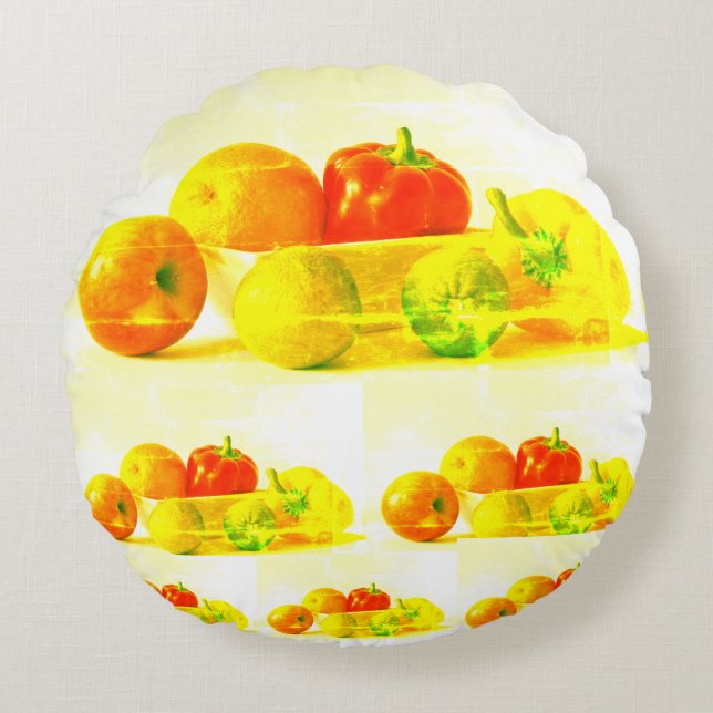 "Fruits Vegetables" Cute Photo. Buy Now Round Cushion (Front)