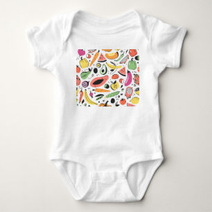 Fruits, vegetables hand drawn pattern. baby bodysuit