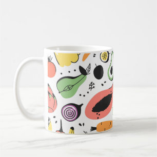 Fruits, vegetables hand drawn pattern. coffee mug