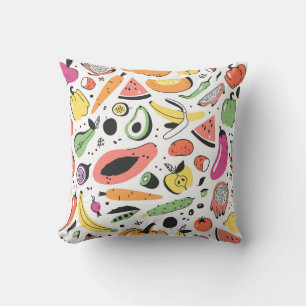 Fruits, vegetables hand drawn pattern. cushion