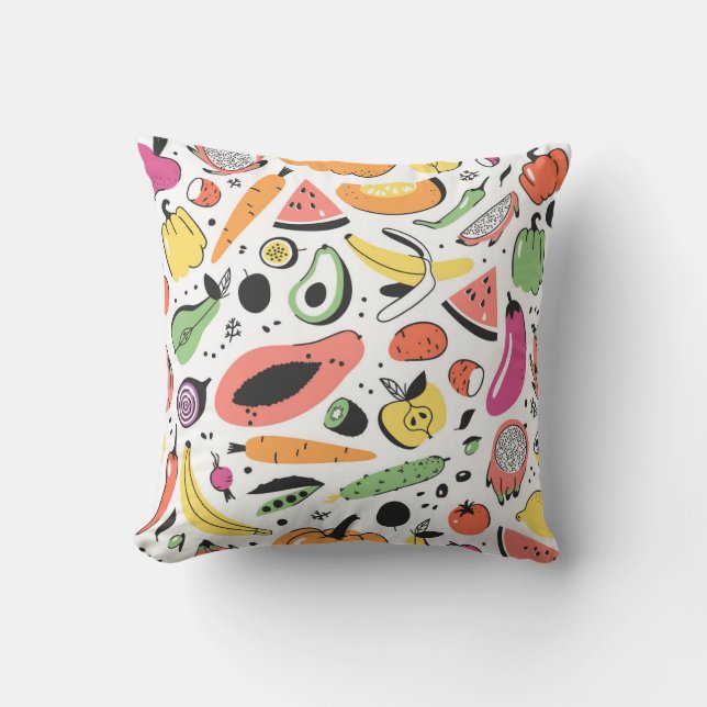 Fruits, vegetables hand drawn pattern. cushion (Front)