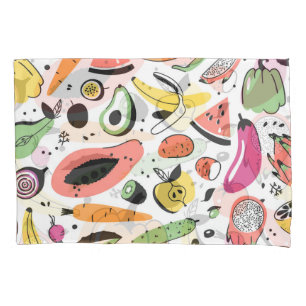 Fruits, vegetables hand drawn pattern. pillowcase