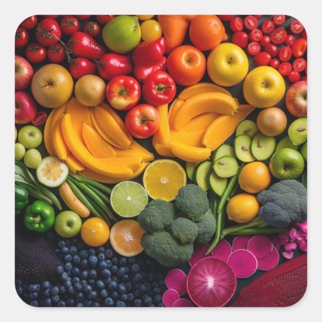 Fruits Vegetables Healthy Food Nutrition Health Square Sticker (Front)