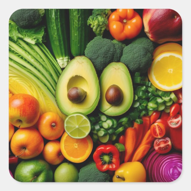 Fruits Vegetables Healthy Food Nutrition Health Square Sticker (Front)