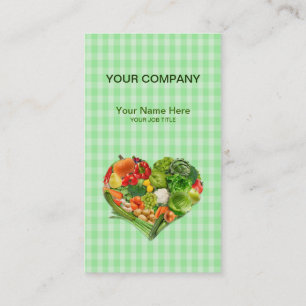 Fruits Vegetables Heart - green square background Business Card