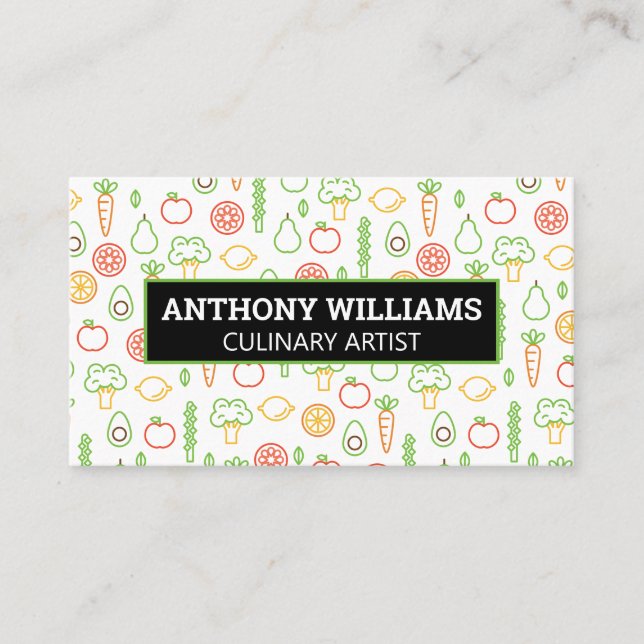 Fruits Vegetables Pattern Background Business Card (Front)