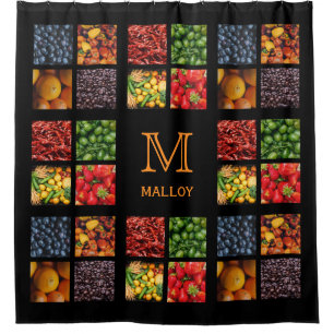 Fruits & Veggies custom monogram shower curtain