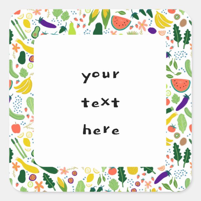 Fruits & Veggies Food Illustration Pattern CUSTOM  Square Sticker (Front)