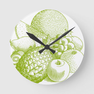 Fruits vintage food healthy retro round clock