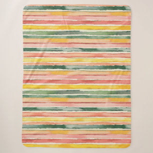 Fruity Berry Green Orange Pink Stripes Sherpa Blanket