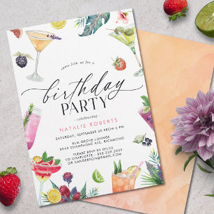 Fruity Cocktail Party   Cute Summer Adult Birthday Invitation