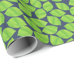 Fruity Green Limes, Blue Background to Customize Wrapping Paper