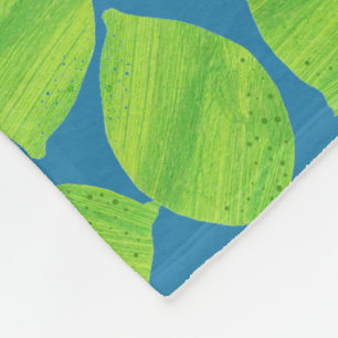 Fruity Green Limes on Blue Background to Customize Fleece Blanket