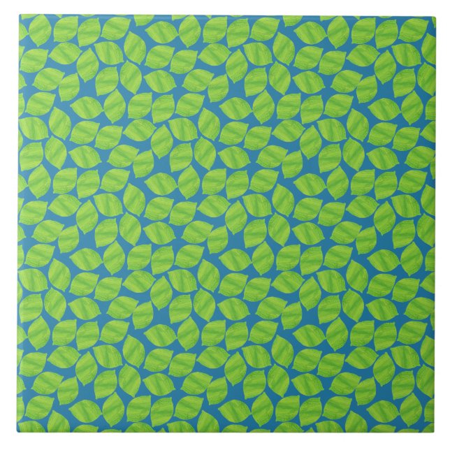 Fruity Green Limes on Blue Background to Customize Tile (Front)
