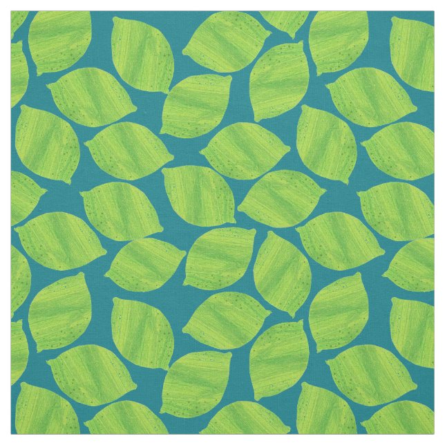 Fruity Green Limes on Deep Blue to Customize Fabric (Swatch)