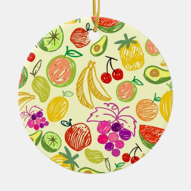 Fruity Pattern Ceramic Tree Decoration (Front)