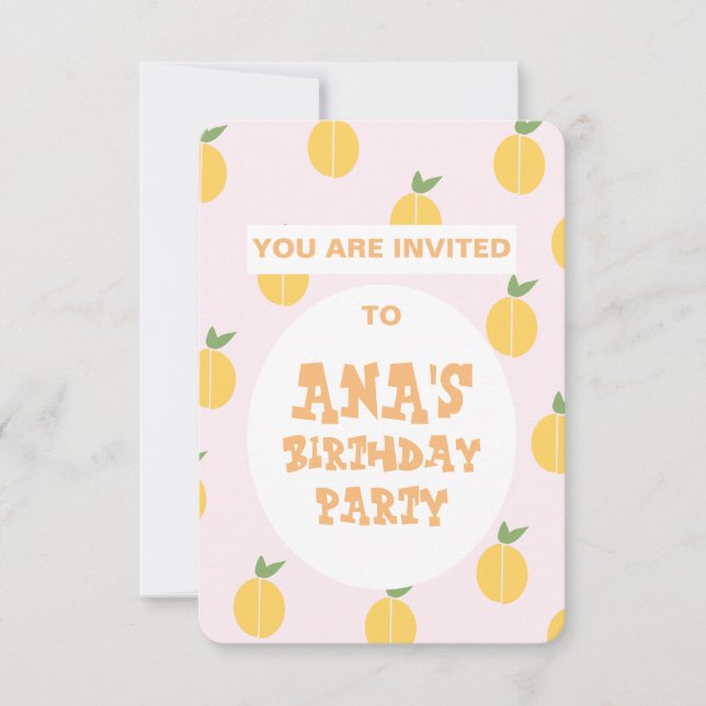 Fruity Peaches Birthday Invitation (Front)