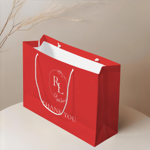 Fruity Red   Floral Monogram Wedding Thank You Large Gift Bag