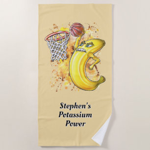 Fruity Slam Dunk - Hand-Drawn Energetic Banana Art Beach Towel