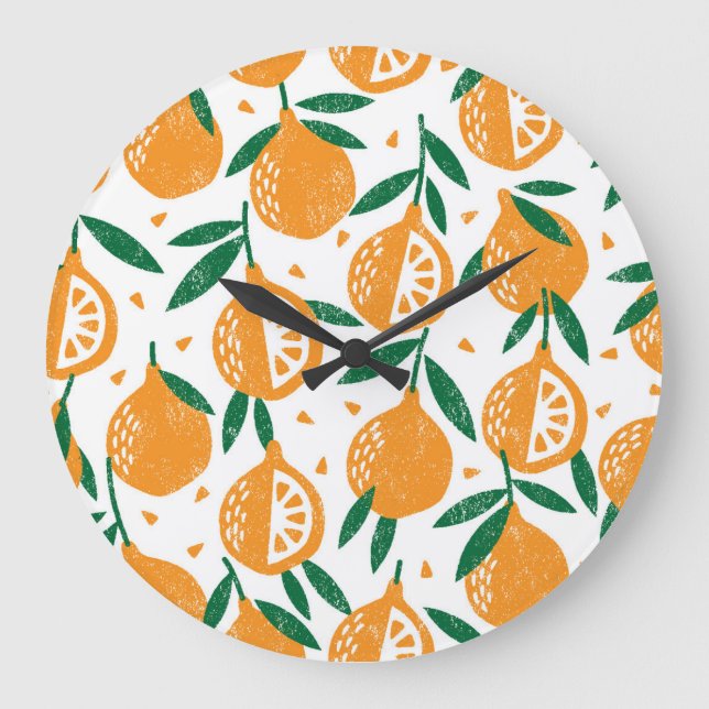Fruity Stamps: Seamless Vintage Textured Pattern Large Clock (Front)