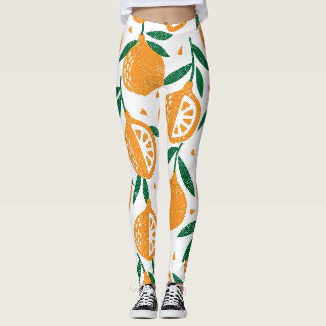 Fruity Stamps: Seamless Vintage Textured Pattern Leggings (Front)