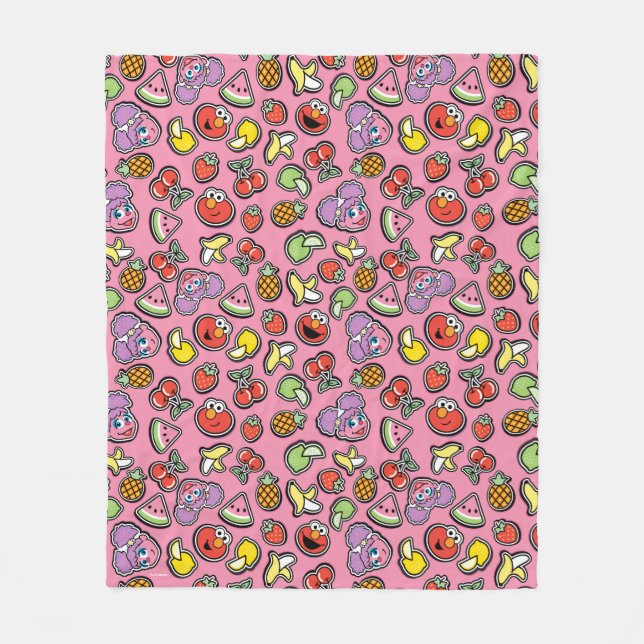 Fruity Sticker Elmo & Abby Cadabby Pattern Fleece Blanket (Front)