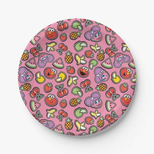 Fruity Sticker Elmo & Abby Cadabby Pattern Paper Plate (Front)