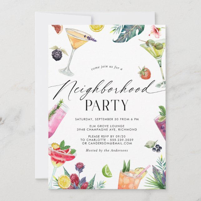 Fruity Summer Cocktails | Neighbourhood Party Invitation (Front)