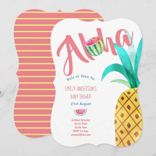 Fruity Tropical Baby Shower Invite Pineapple ALOHA (Front/Back)