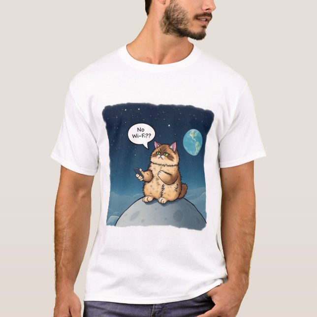 Frustrated Cat Without Wi-Fi T-Shirt (Front)