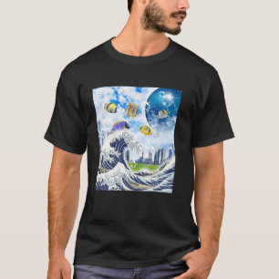 Frutiger Aero Aesthetic Tech Great Wave of Kanagaw T-Shirt