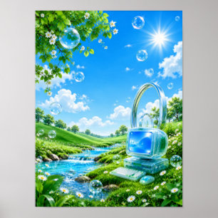 Frutiger Aero Retro Computer Nature Landscape Post Poster