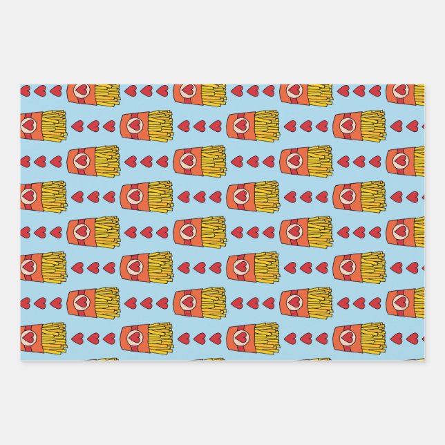 Fry Day I'm in Love | Punny Cartoon French Fries S Wrapping Paper Sheet (Front)