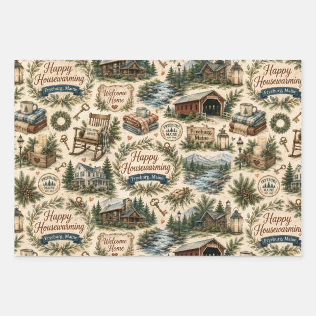 Fryeburg Maine Housewarming Wrapping Paper (Front)