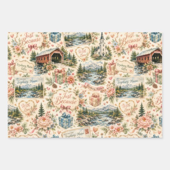 Fryeburg Maine Just Because Wrapping Paper Sheet (Front)