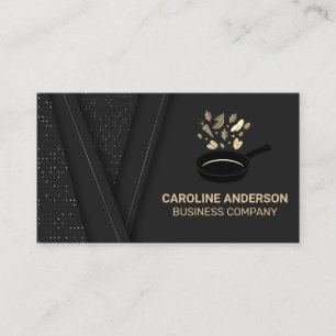 Frying Pan Food Flip Restaurant Logo Business Card
