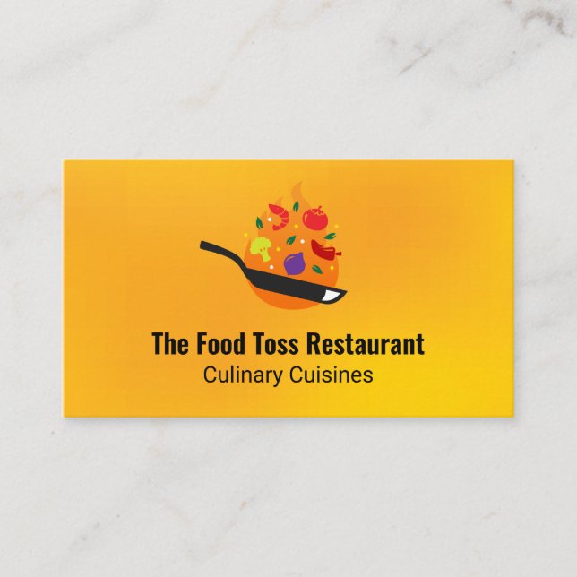 Frying Pan Tossing Food | Culinary Business Card (Front)