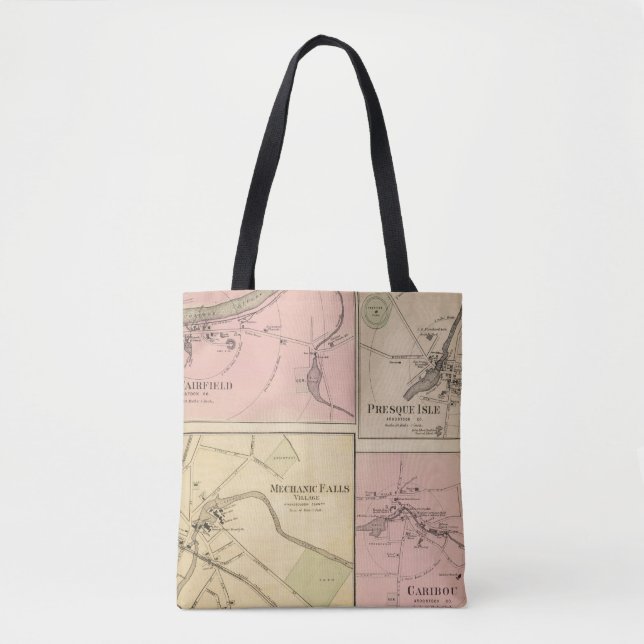 Ft Fairfield, Presque Isle, Caribou Map Tote Bag (Front)