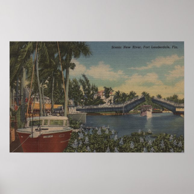Ft. Lauderdale, FL - New River View & Drawbridge Poster (Front)