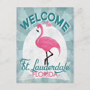 Ft Lauderdale Florida Pink Flamingo Retro Postcard