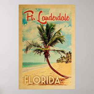 Ft Lauderdale Poster Florida Vintage Palm Tree