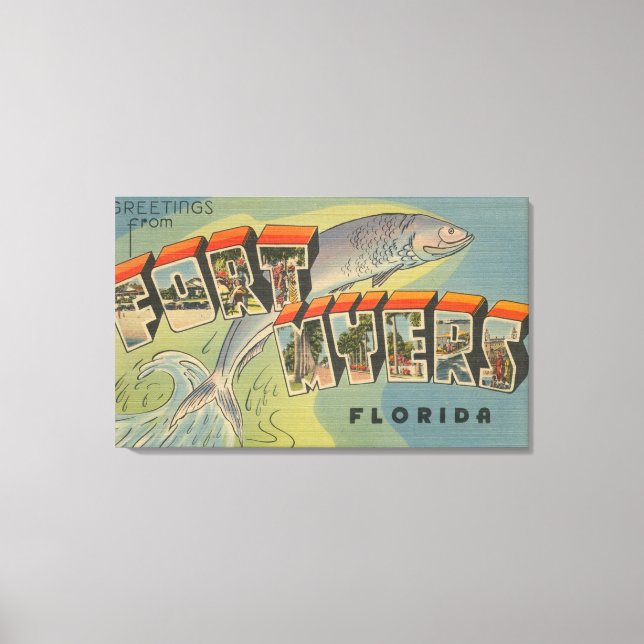 Ft. Myers, Florida - Large Letter Scenes Canvas Print (Front)
