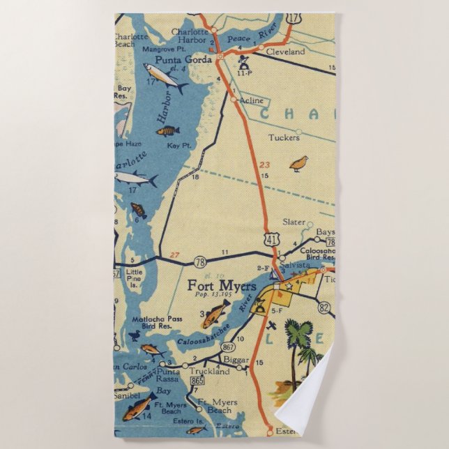 Ft Myers Map Beach Towel (Front)