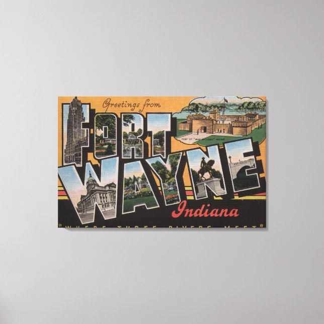 Ft. Wayne, Indiana - Large Letter Scenes 3 Canvas Print (Front)