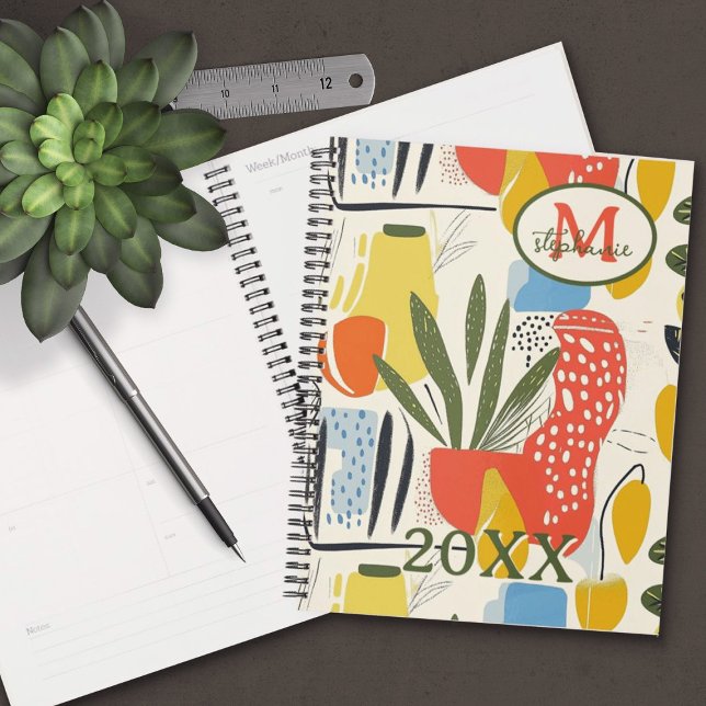 Fuavism Style Vibrant Colours Garden Pot Planner (Brightly colored Fauvism art style annual planner to personalize for gifting.)