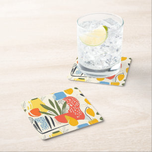 Fuavism Style Vibrant Colours Garden Pot Square Paper Coaster