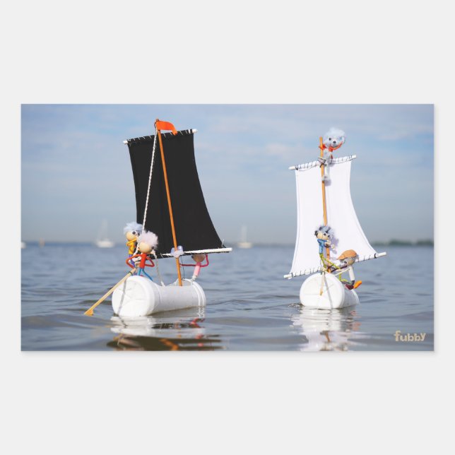 Fubbies at sea against plastic pollution. rectangular sticker (Front)
