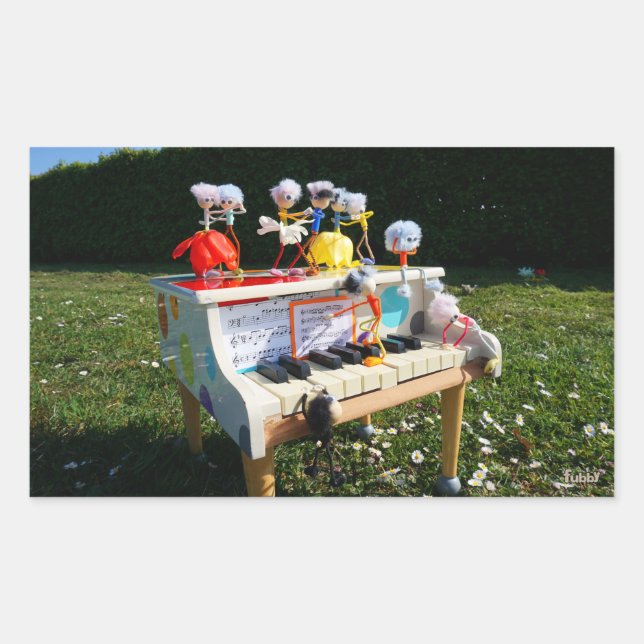 Fubbies on the piano making and dancing music. rectangular sticker (Front)