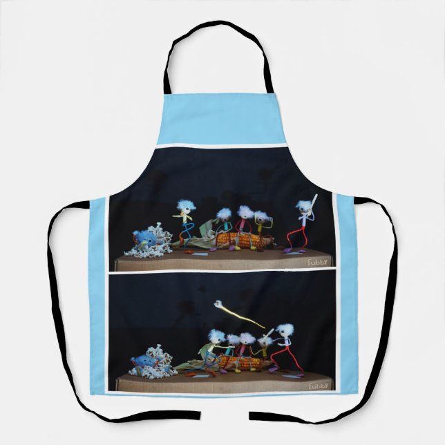 Fubby playing ball with corn/popcorn. apron (Front)